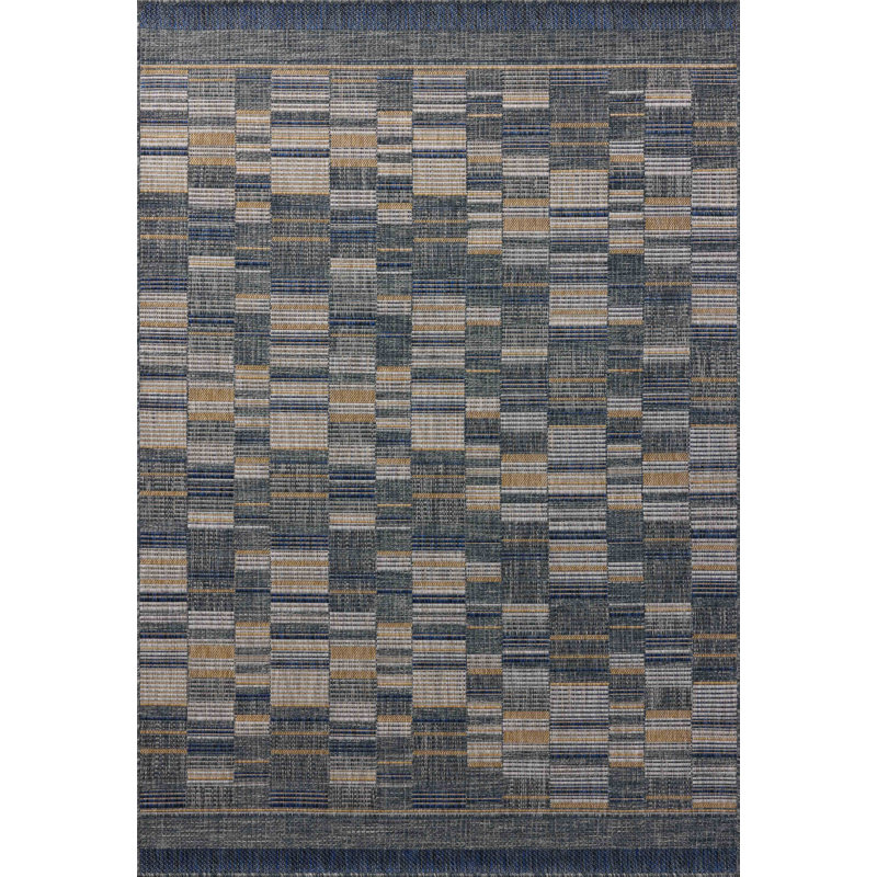 Gracie Oaks Altia Denim / Gold Indoor / Outdoor Area Rug, Rectangle 9'2" x 13'