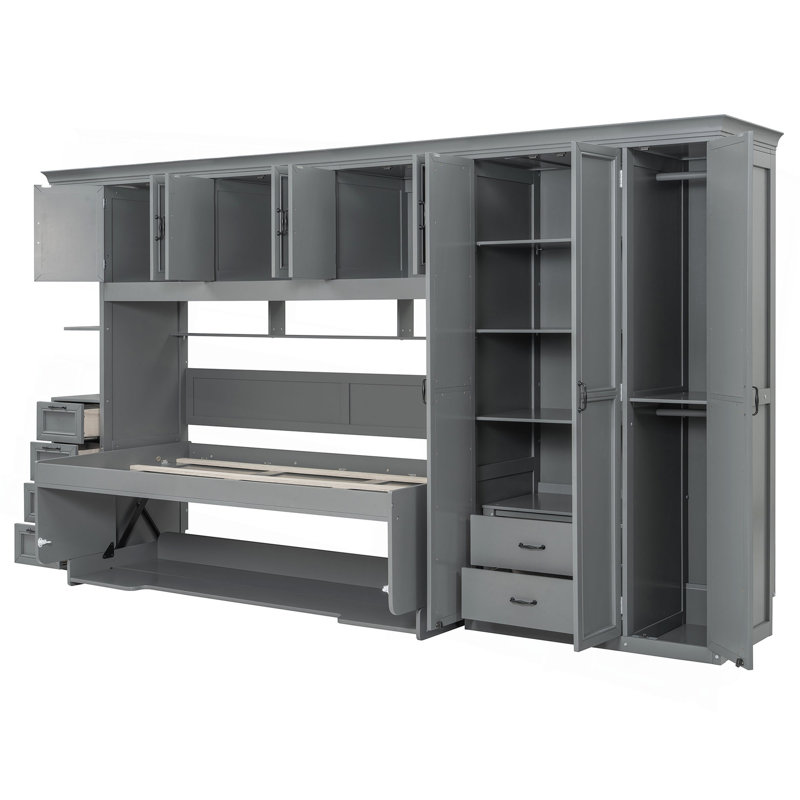 Lit escamotable avec armoire, bureau et bureau, Grey