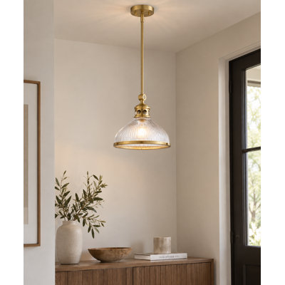 Luminaire suspendu en forme de dôme 1 lumière 12 "avec abat-jour en verre nervuré