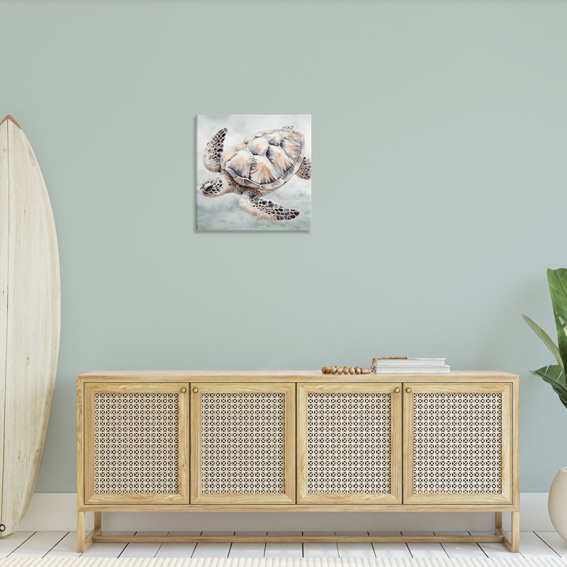 Art mural détaillé sur toile de tortue de mer par Nicole Decamp, H 24 po x l 24 po