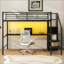 Lit mezzanine double en métal avec bureau