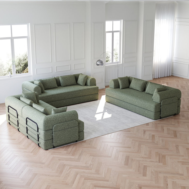 Lit pliant en chenille de 78,7 pouces avec 3 pièces, coussin cylindrique, plancher, sans assemblage, 6 sièges, tissu respirant doux et confortable, matelas convertible à rangement latéral, mousse haute, chenille, poche