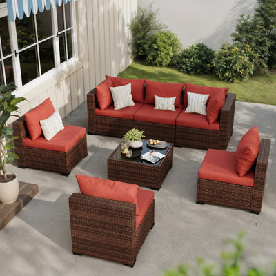 7 Piece Patio Conversation Set With Coffee Table And Cushions