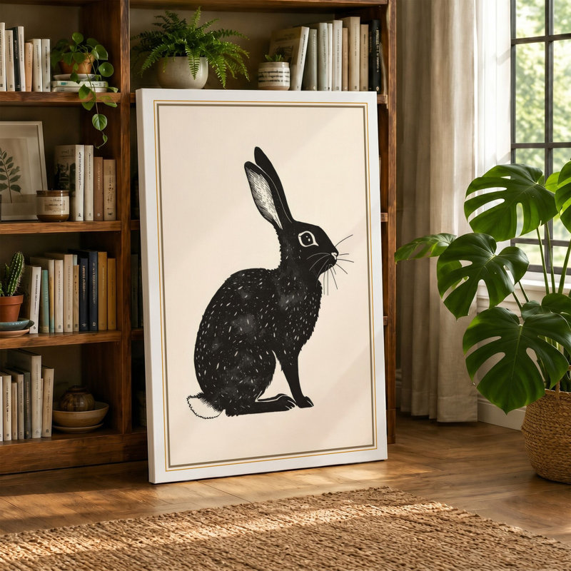 Rabbit in Silence Minimalist - Wrapped Canvas, 18x12 - 45.7 x 30.5 cm, Black Border