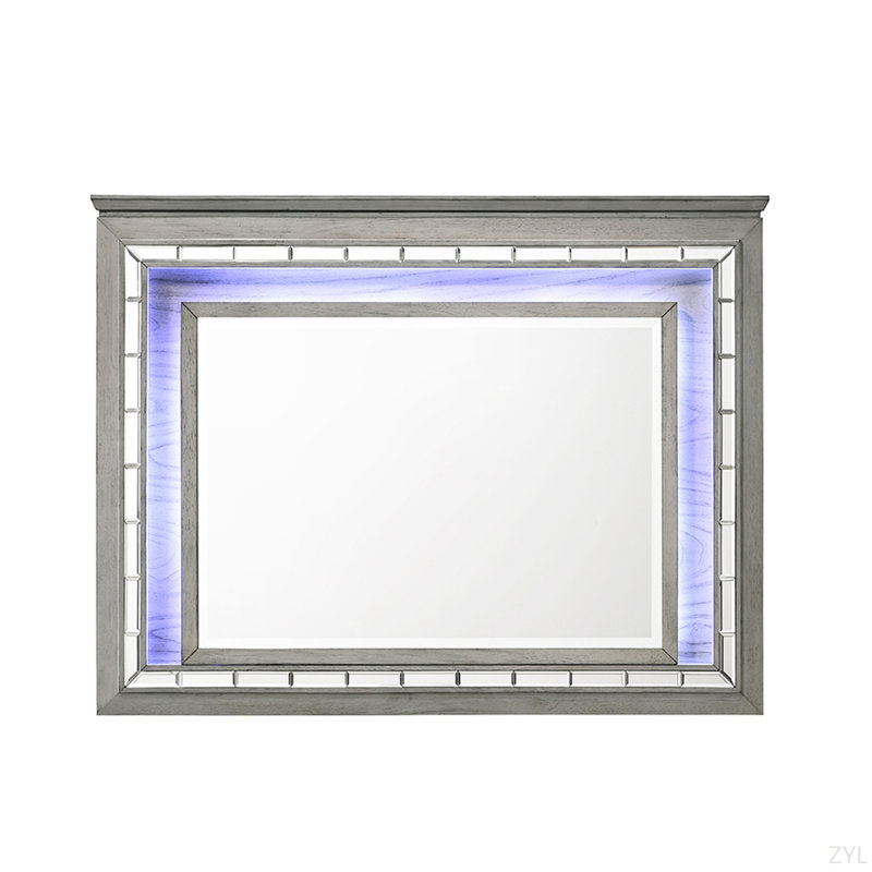 Light Gray Oak Finish Mirror W/Led