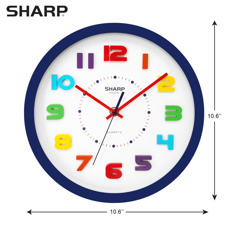 Sharp Colorful Kids Wall Clock, 10'', Battery Operated