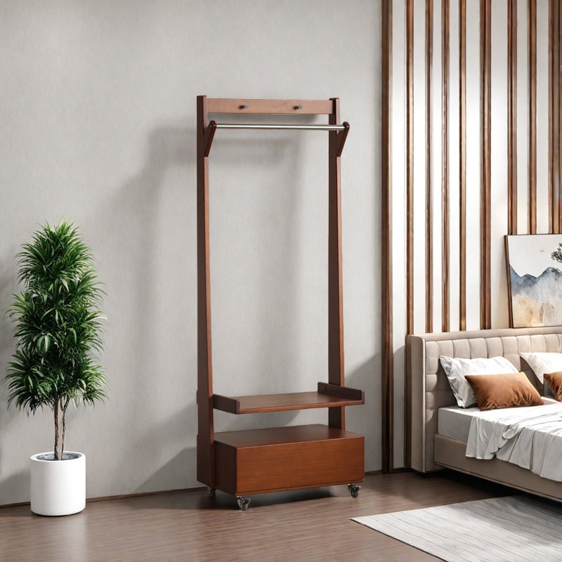 Coat Rack Swivel Wheels Large Capacity Drawer