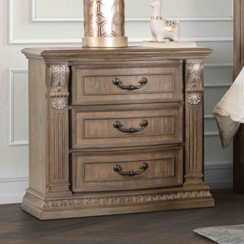 Table de chevet en bois massif luxueuse à finition chêne vieilli 1Pc