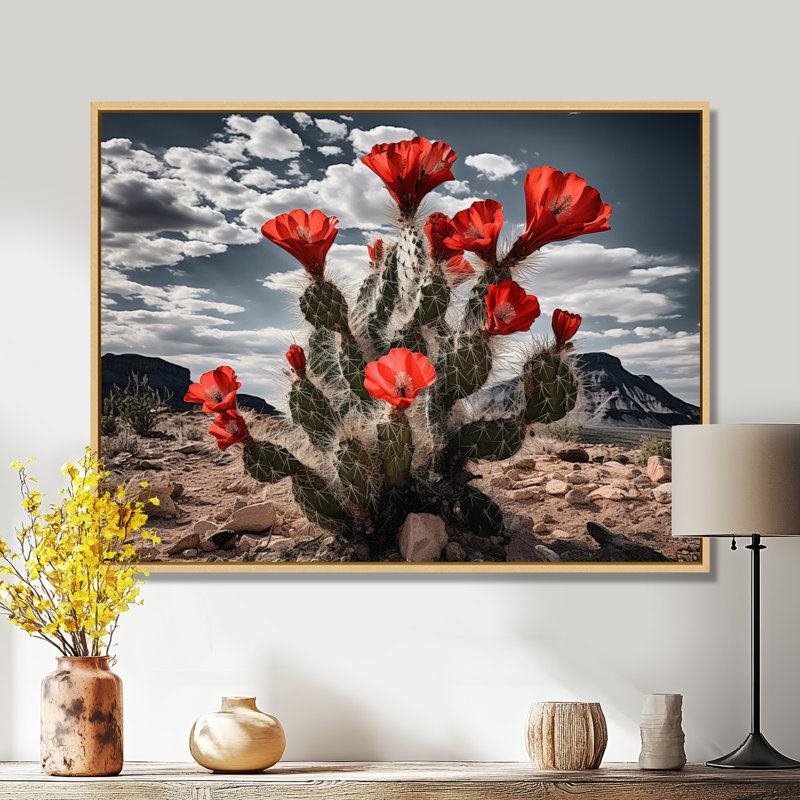 Western Desert Cactus Serenade - art mural sur toile Western, H 12 po x l 20 po x P 1 po, Cadre flottant érable