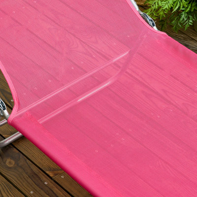 Méridiennes pliantes 2 pièces Outsunny, chaises longues de bronzage pour la piscine, chaises longues d'extérieur avec dossier inclinable à 6 positions, siège en filet respirant, appui-tête pour la plage, la cour, le patio et le rose