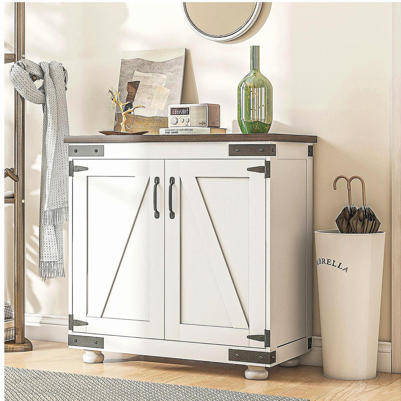 HOMCOM modern farmhouse style sideboard with barn doors and adjustable shelves, kitchen storage cabinet with wooden legs, retro white and brown