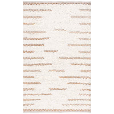 Tapis abstrait en laine / jute / coton tissé à la main Natura en ivoire / naturel