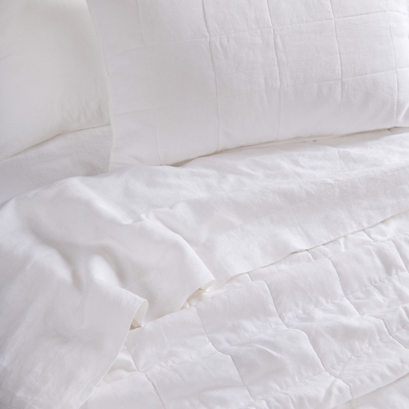 French Linen Box Stitch Quilt, White, King Quilt