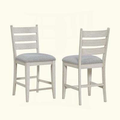 Farmhouse Dining Furniture Set Of 2 Counter Height Chairs Antique White Finish Wooden Durable Comfortable Padded Seat