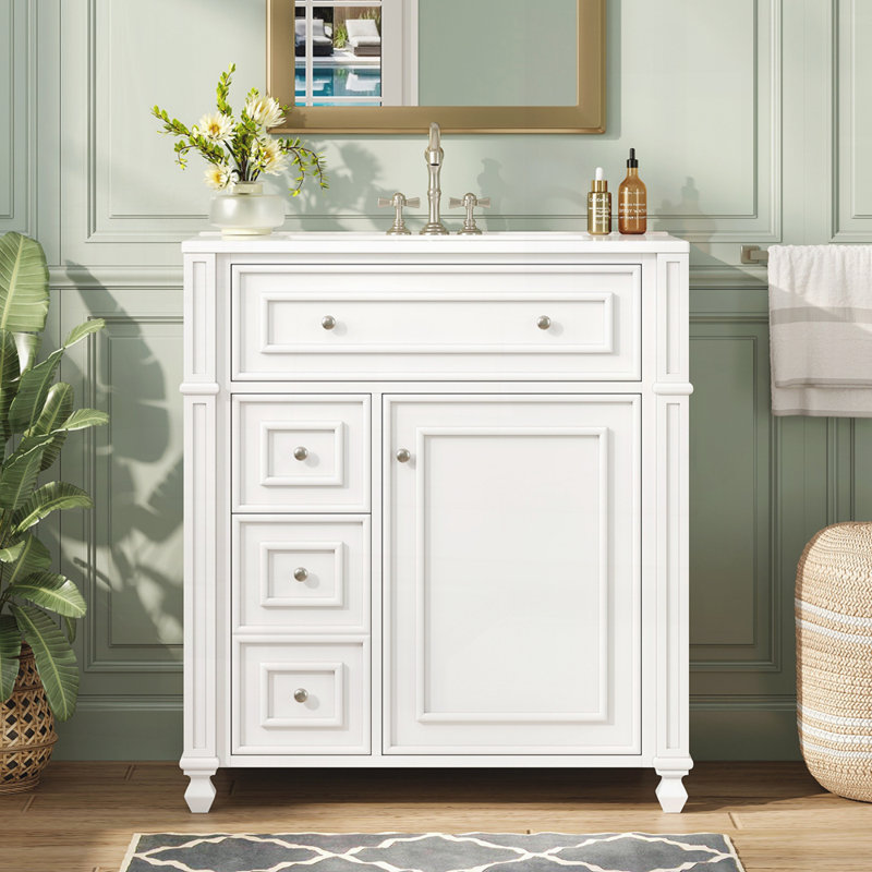 Meuble-lavabo avec lavabo en céramique 30 po, Blanc
