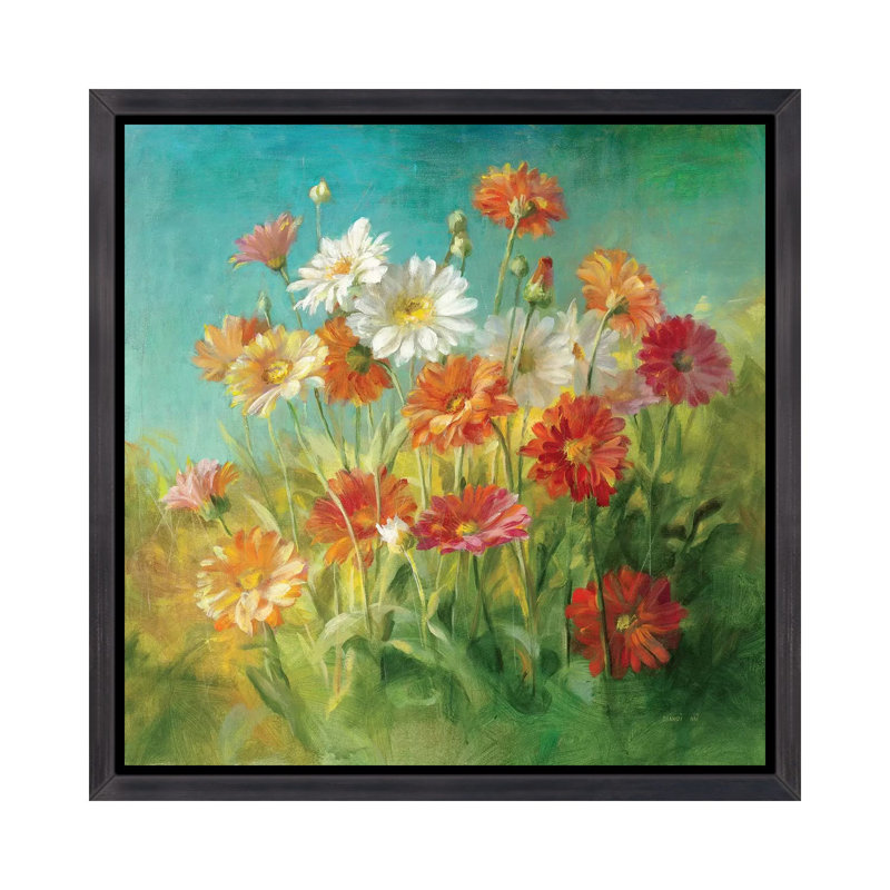 «Painted Daisies» par Danhui Nai - reproduction d'art, H 37 po x l 37 po x P 1,5 po, Toile avec cadre noir patiné