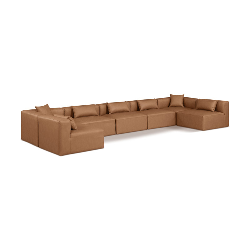 Houswerth Upholstered U-Shaped Sectional Reversible, Brown Vegan Leather