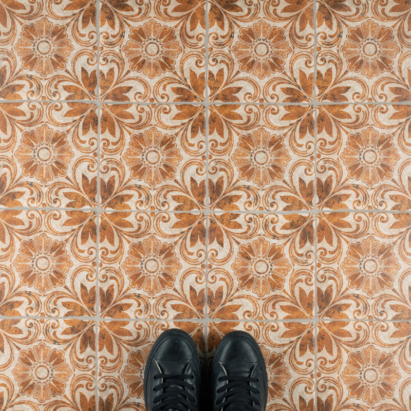 Costa 8" x 8" Ceramic Patterned Wall & Floor Tile, Matte Brown