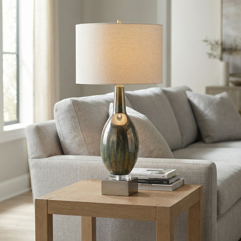 29" Metal Table Lamp With Oat Shade