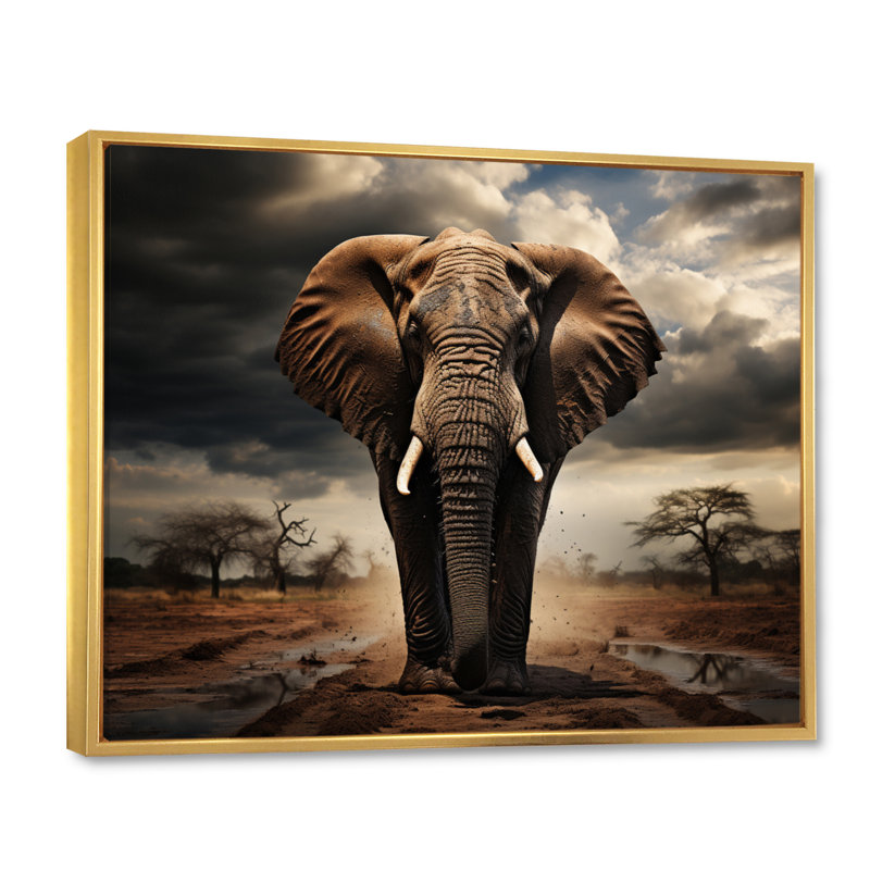 Éléphant harmonie en monochrome IV - reproduction sur toile, H 16 po x l 32 po x P 1 po, Cadre flottant doré