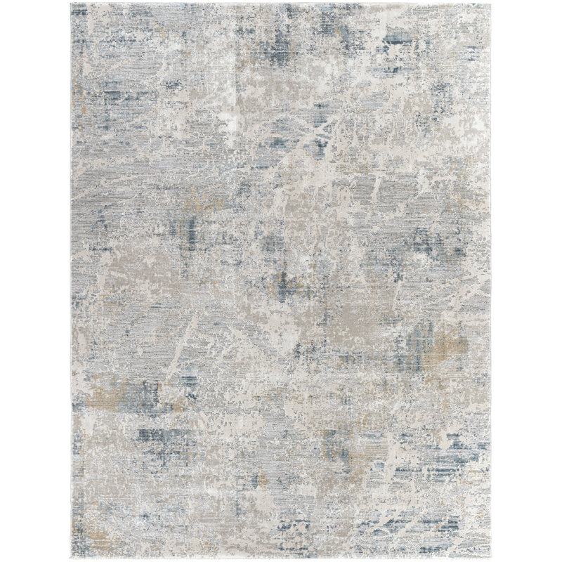 Tapis abstrait bleu / beige Bauder, Rectangle 12 pi x 15 pi