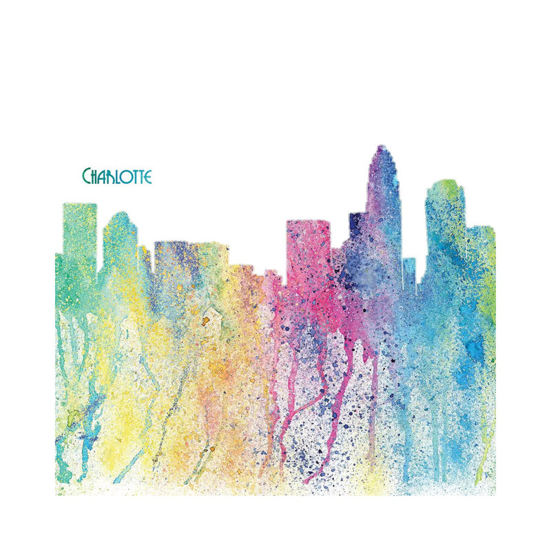 Charlotte North Carolina Skyline Silhouette Impressionistic Splash by Artist: Markus/Martina Bleichner - Wrapped Canvas Painting