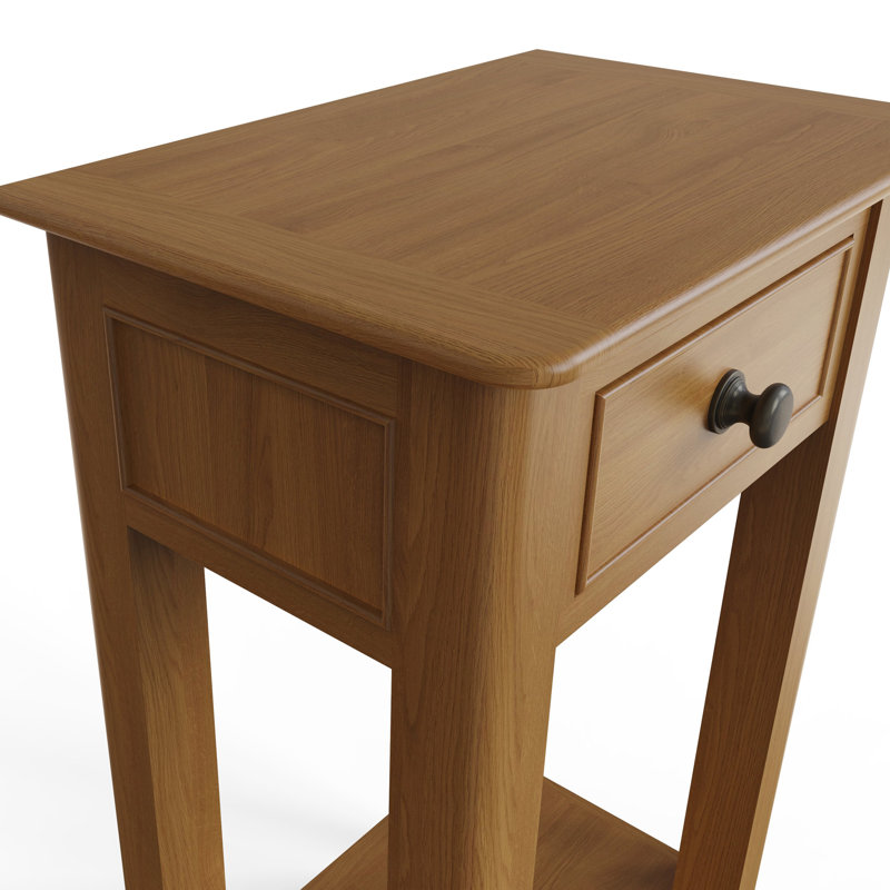 Alyria 1 Drawer End Side Telephone Table. Solid Oak. Fully Assembled. 2 Handle Styles Included: Polished Chrome or Burnished Brass