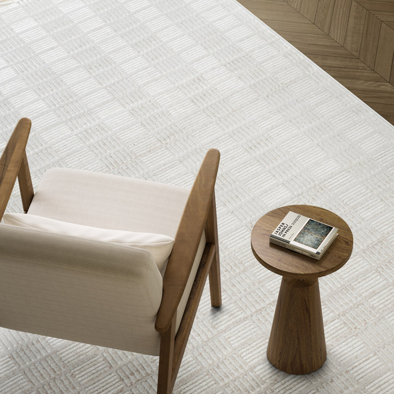Abani Rugs Verona VER130A Modern Ivory Beige Checkered Minimalist Textured Area Rug, Rectangle 5'3" x 7'6"