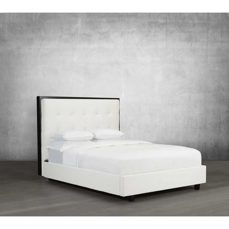 Lit plateforme en tissu d’ameublement, Blanc, Double