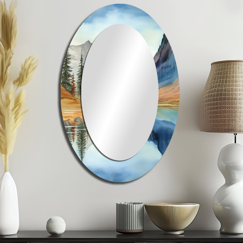 Calming Mountain Riverside I - Miroir mural ovale traditionnel, 36 po x 24 po