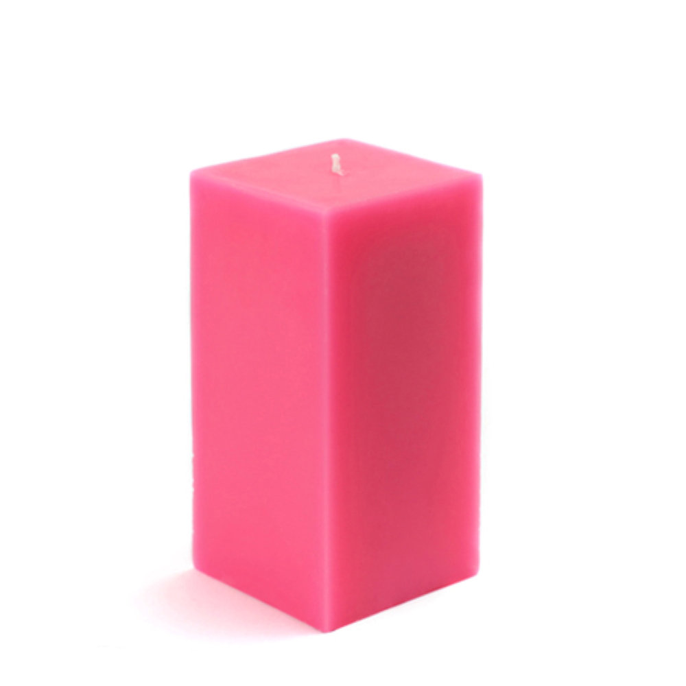 Square Pillar Candle, Hot Pink, 6" H x 3" W x 3" D, Set of 12