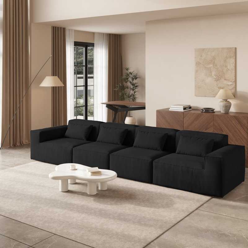 Canapé modulaire rembourré 4 pièces Berrysburg, 27.56" H x 149.62" W x 37.4" D, Black
