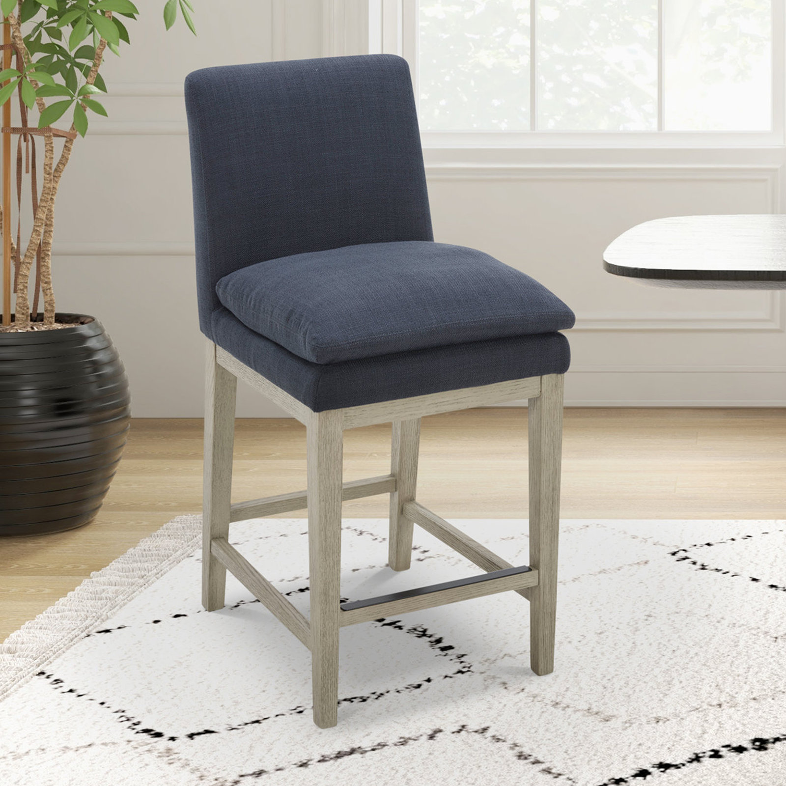 Bethea 26" Bar Stool, Effie Insignia Blue Performance Linen, Graywash