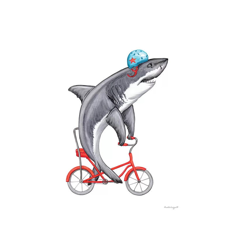 Shark On Bike by Amélie Legault - Painting on Canvas, 30.48cm H x 20.32cm W x 1.91cm D, Wrapped Canvas