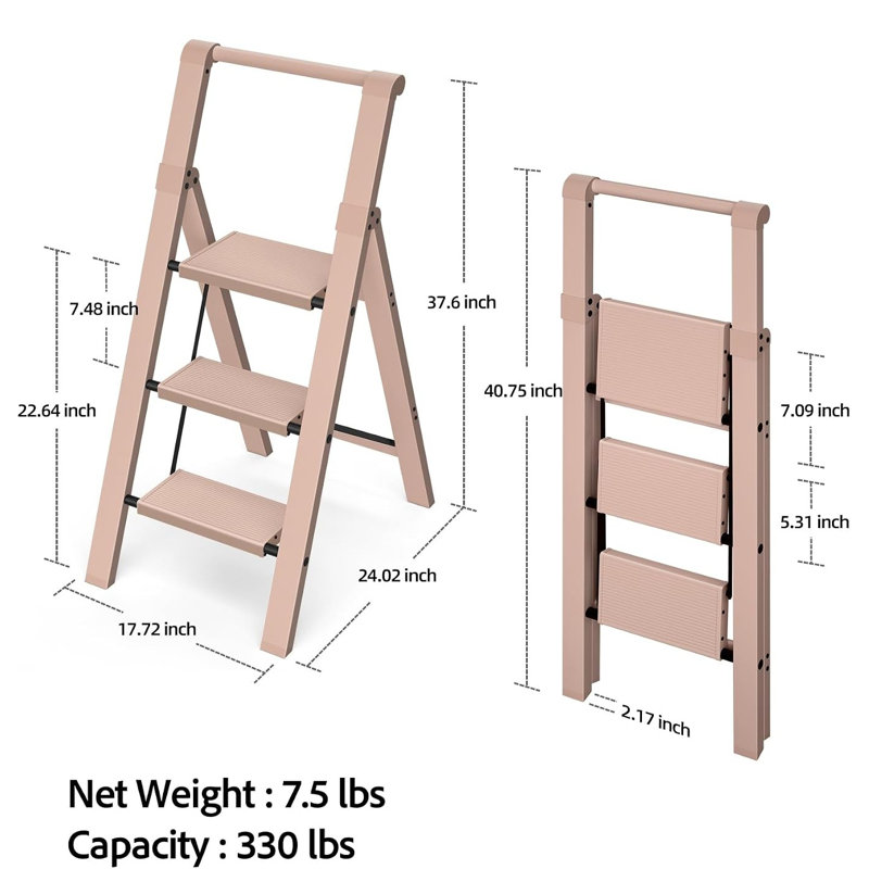 Foldable Lightweight Aluminum 3 Step Ladder Step Stool, White