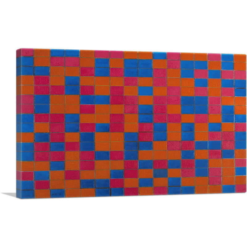 «Checker Board Composition with Dark Colors 1919» par Piet Mondrian, reproduction d'art sur toile tendue
