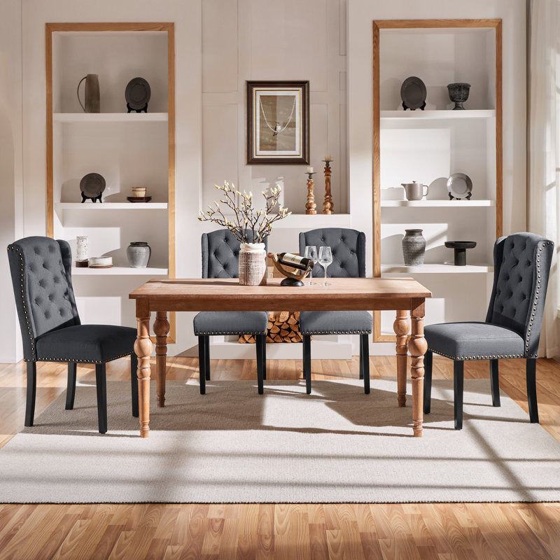 104cm H Tufted Polyester Blend Upholstered Side Chair, Deep Gray