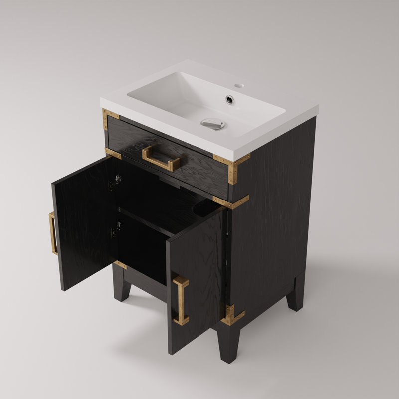 Meuble-lavabo simple avec plateau en acrylique, Noir, noir, noir, noir