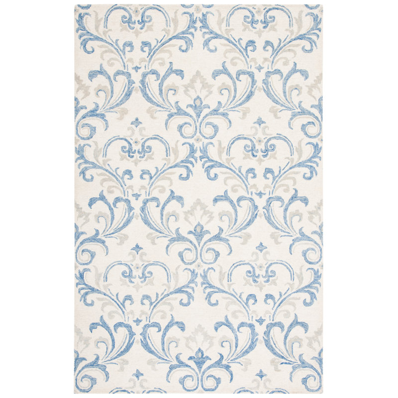 Aashu Hand Tufted Wool Damask Rug, Rectangle 3' x 5'