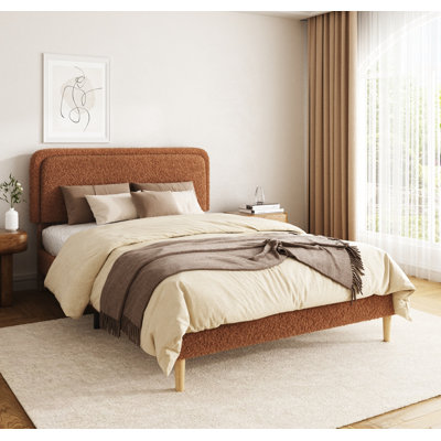 Full Bed frame, Plush Upholstered Platform Bed with Height-Adjustable Headboard, Sturdy Frame and Alats, Quiet Design, No-Spring Mattress Compatible, Easy to Assemble, Brown