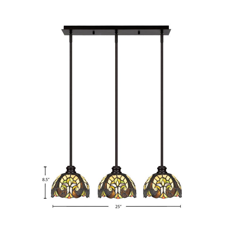 Luminaire suspendu linéaire 3 lumières Edge au fini espresso avec verre d'art cyprès ivoire de 7 po