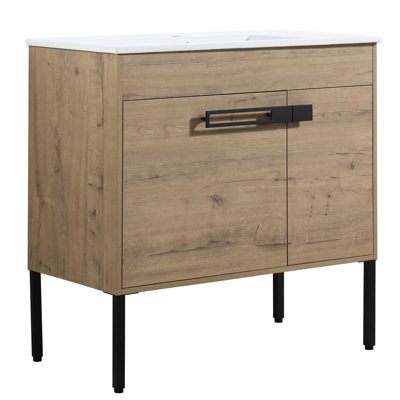 Armoire de salle de bain 24 po de style moderne avec charnière à fermeture en douceur et meuble-lavabo à 2 portes avec mécanisme de fermeture silencieuse