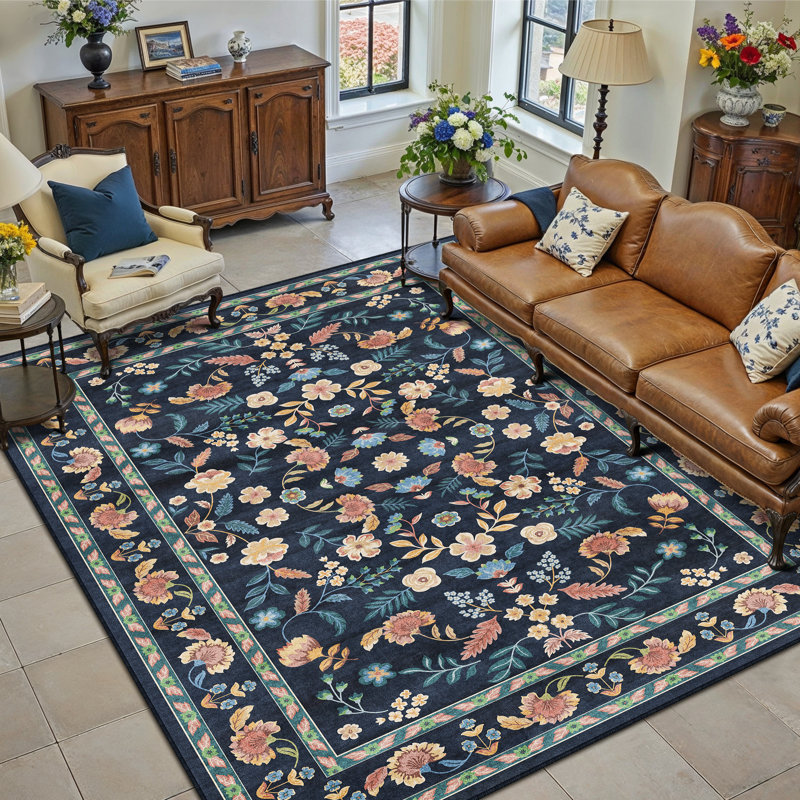Tapis oriental cerise lavable à la machine avec envers antidérapant, Rectangle 6 pi x 9 pi