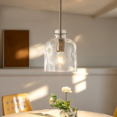 1‑Light Kitchen Island Hanging Pendant Lighting with Hammered Clear Glass Shade