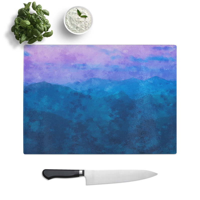 Tempered Glass View of a Mountain Range Painting Chopping Board, 28.5 cm x 39 cm
