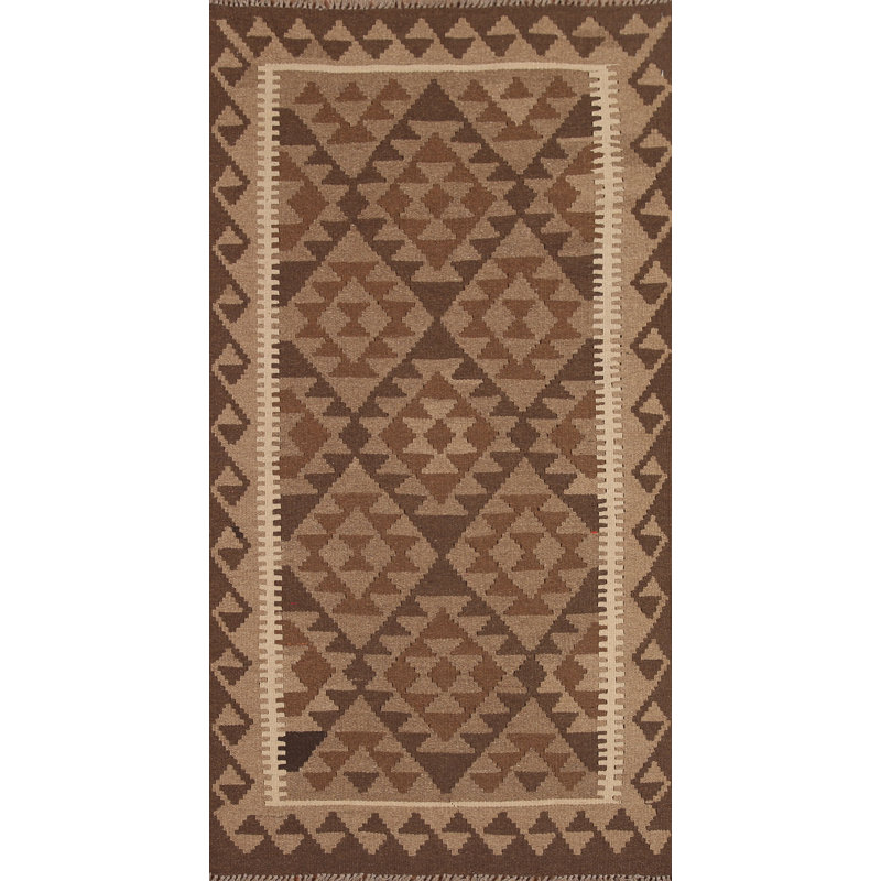 Brown Geometric Kilim Runner Rug 3x7