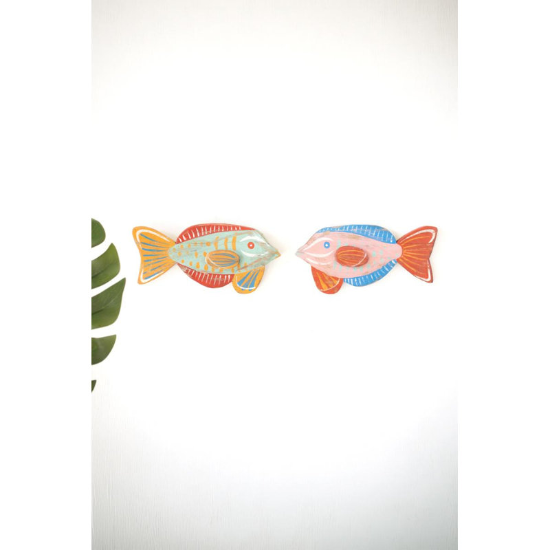 ENSEMBLE DE DEUX MURAUX DE POISSONS EN BOIS COLORÉS