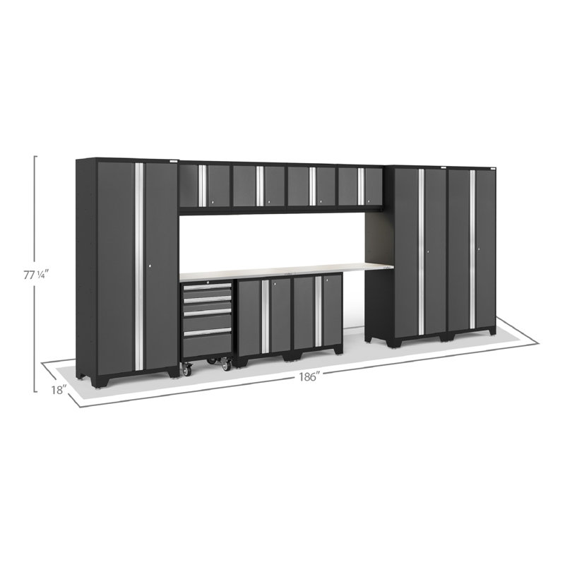 Bold Series 12 Piece Complete Garage Storage System Set, Gray, Stainless Steel