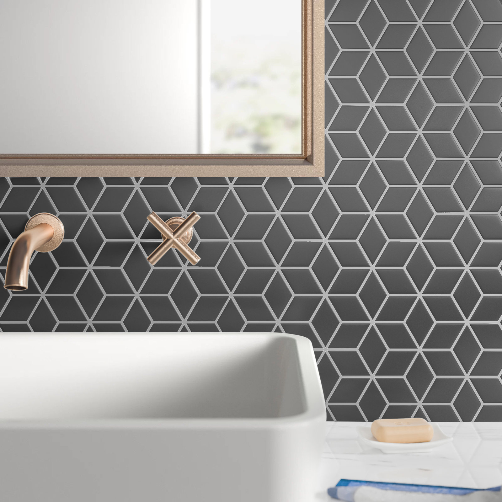 Merola Tile Metro Rhombus 10-1/2 " x 12-1/8 " Porcelain Mosaic Floor & Wall Tile, Matte Gray