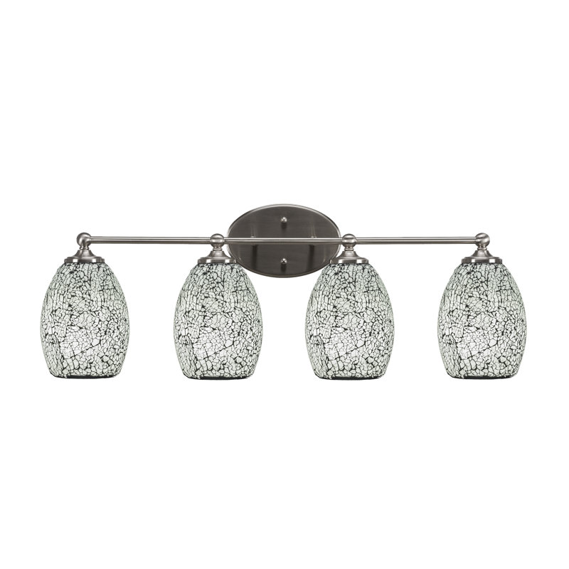 Capri 4 Light Bath Bar Shown In Brushed Nickel Finish With 5" Black Fusion Glass